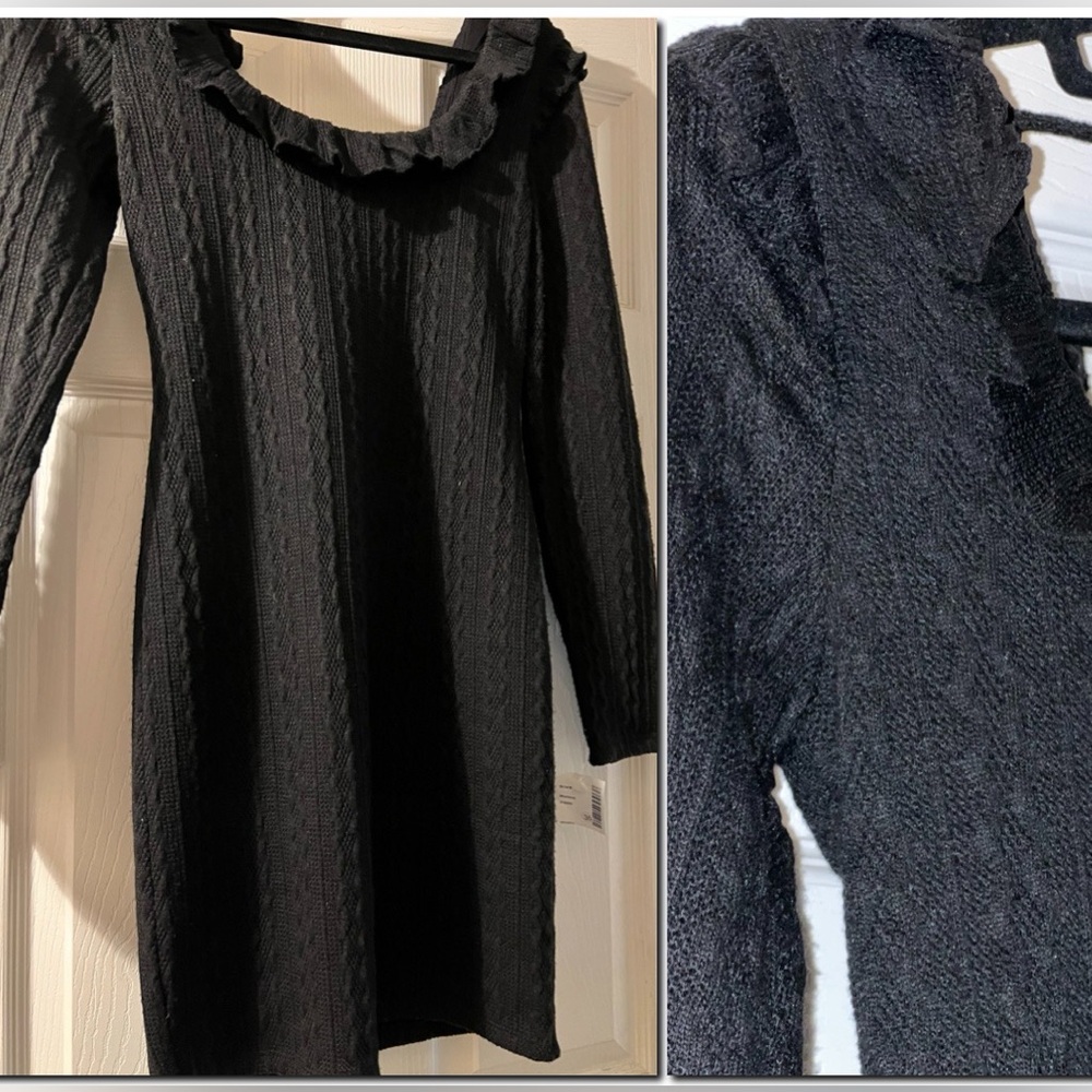 Black Ruffled Knit Sweater NWT - Picture 3 of 5